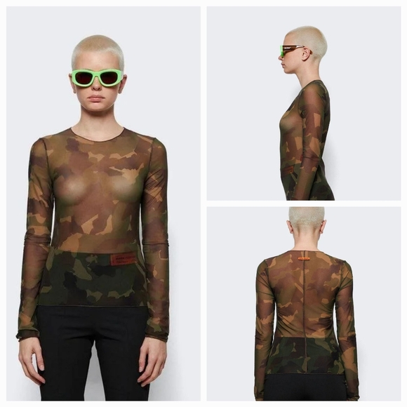 HERON PRESTONGreen Camo Long Sleeve Mesh  Top XS NWT - Picture 6 of 14